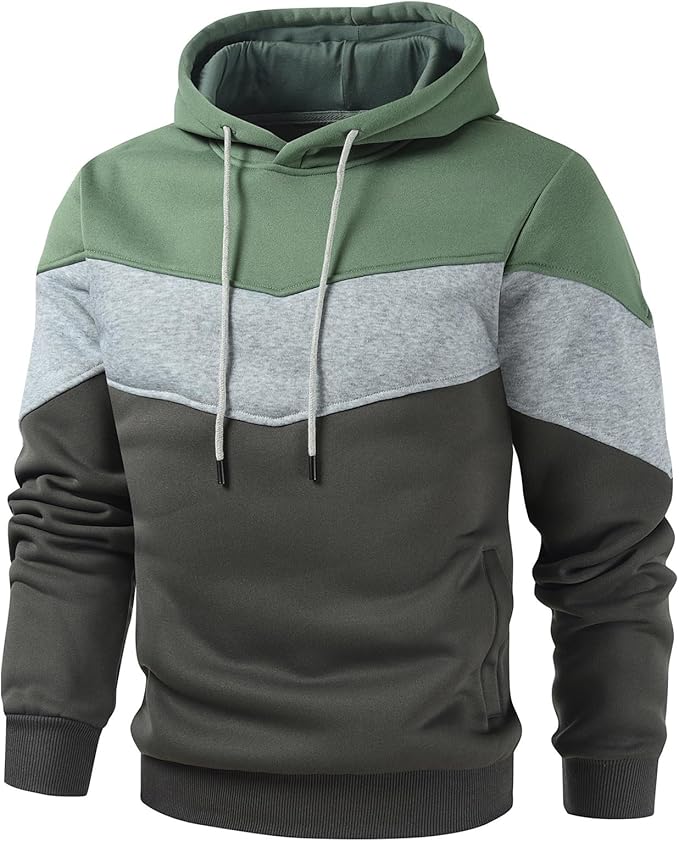 Gesean Men's Novelty Color Block Pullover Fleece Hoodie Long Sleeve Casual Sweatshirt with Pocket