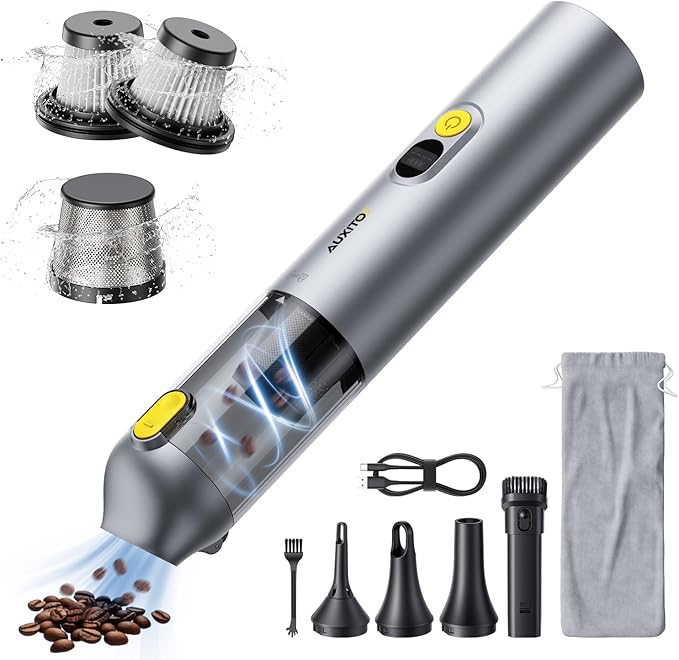 AUXITO Car Vacuum Cleaner - Portable Handheld Vacuum Cleaner 14000Pa Suction Power, Blow & Suction 2 in 1 Mini Vacuum Cleaner Hand Held Vacuum for Car, Home, Pet, Office, Gifts for Men (Silver)