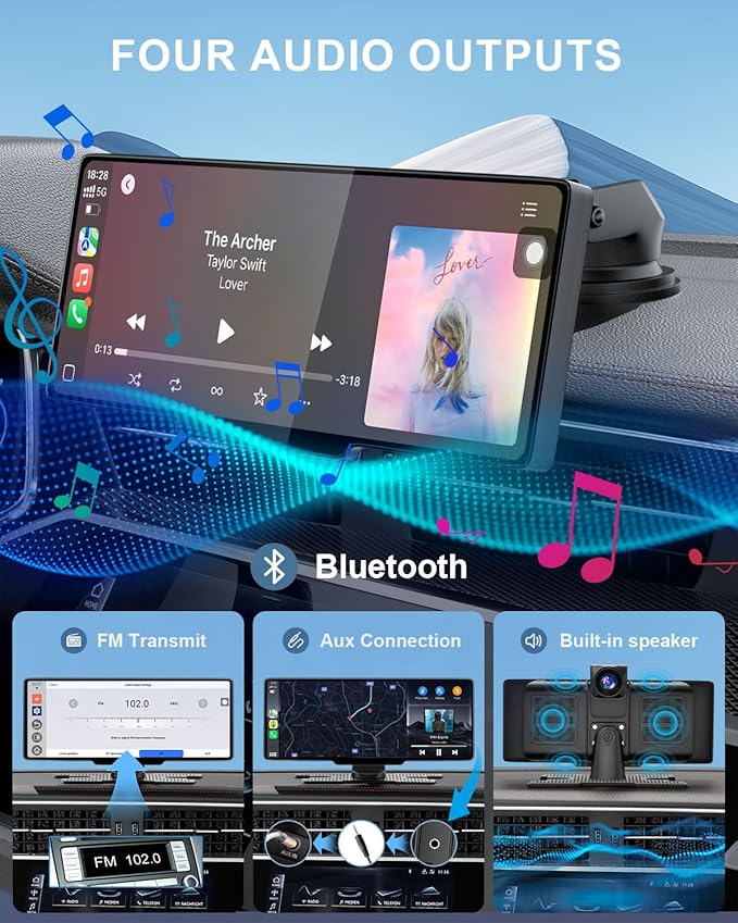 HK3 Carplay Screen for Car, 10.26’’ Wireless Apple Car Play & Android Auto Touch Screen, 4K Dash Cam, 1080P Backup Camera, Car Stereo, GPS Navigation/Mirror Link/Bluetooth/Voice Control, Plug and Play