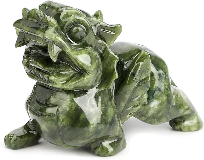 gemshan Green Jade Pi Xiu/Pi Yao Statue - Wealth Guardian with Meticulous Wing/Teeth Detailing | Authentic Jade (Not Resin) | Feng Shui Money Attractor & Evil Warder
