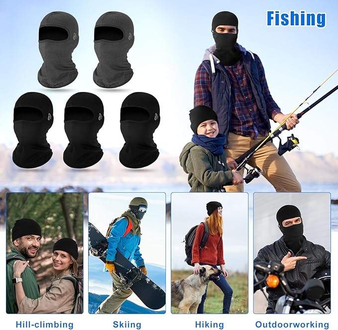 Suhine 5 Pcs Winter Balaclava Ski Mask Windproof Thermal Full Face Mask Cold Weather Balaclava with Reflective Stripe