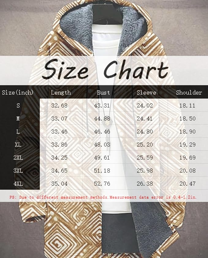 2025 Men's Ethnic Pattern Hooded Jacket Long Cardigan Hoodies Full Zip Vintage Knitted Zipper Coat with Pocket