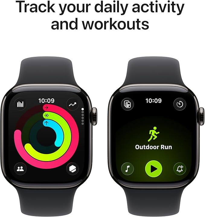 Apple Watch Series 11 [GPS + Cellular 42mm] Smartwatch with Slate Titanium Case with Black Sport Band - S/M. Sleep Score, Fitness Tracker, Health Monitoring, Always-On Display, Water Resistant