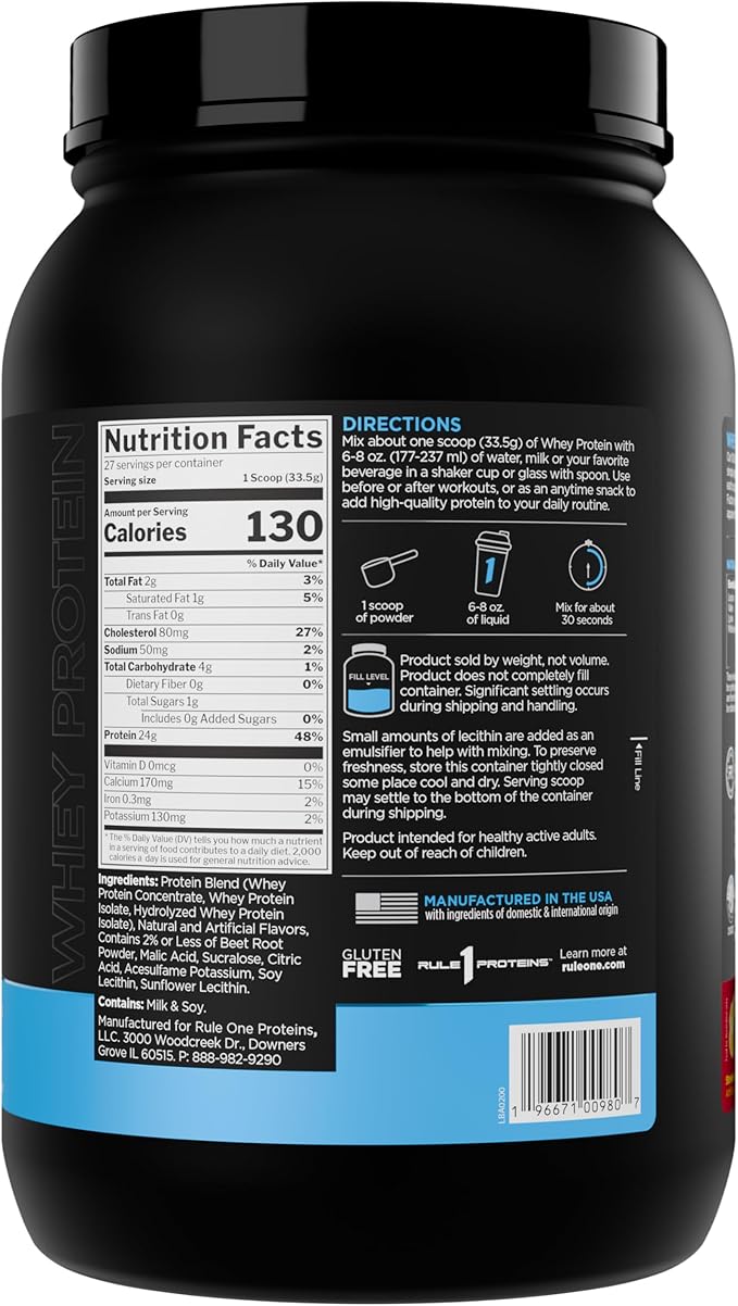 Rule 1 Whey Protein – 24g Fast-Acting Protein from All-Whey Sources with Naturally Occurring EAAs & BCAAs for Workout Recovery or Anytime Use (2 Pounds*, Strawberry Banana)
