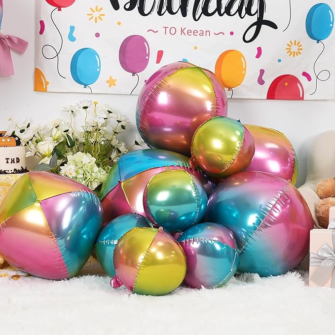 12Pcs Gradient Color Round Foil Balloons, 22" 15" 10" Rainbow Helium Ball Balloon, Metallic Colorful Foil Balloon for Kids Birthday Graduation Wedding Anniversary Prom Party Decorations