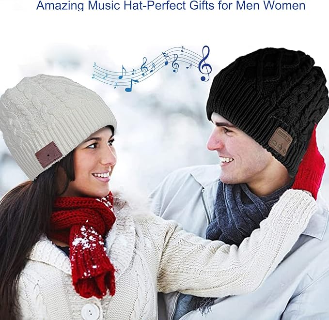 Wireless Winter Music Beanie Hat Men Women Headphone Music Hat Winter Cap Stereo Headset Speaker Microphone Earphone Outdoor White