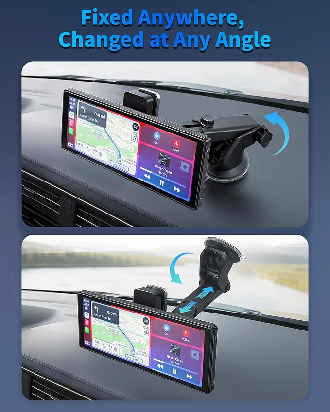 Wireless Carplay Screen for Car 10.26" Portable Touchscreen Car Stereo for Apple Carplay & Android Auto with 4K 360 Rotation Dash Cam & 1080P Backup Camera, Mirror Link, Siri, GPS Navigation, FM