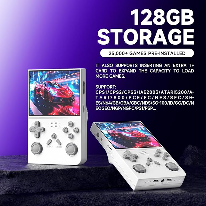 R40 Retro Handheld Game Console - 128GB with 25K+ Games, 3.5 Inch IPS Screen, 3000mAh Battery, Type-C, Reverse Charging, Portable Arcade Video Gaming Console(White)