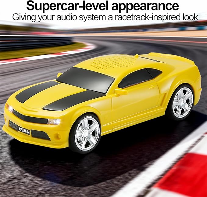 Classic Sports Car Model Bluetooth Speaker, Portable Wireless Outdoor Speaker with HD Sound, TWS Pairing, Truck Bluetooth Speaker, Parties & Home Audio (Yellow)