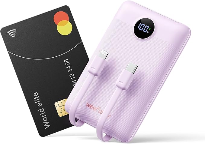 Mini Portable Charger with Built-in Cables 22.5W Fast Charging Power Bank USB-C Small Battery Pack 10000mAh Travel Essential Slim Battery for iPhone 17/16/15/14, Samsung 25/24, and More