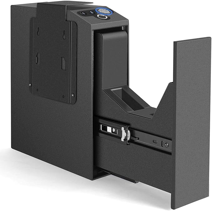 Biometric Slider Handgun Gun Safe for Nightstand, Desk, Bed Side,Truck - Auto Sliding Door Hand Gun Safe for Pistol -with Fingerprint, PIN Code, KEY Access