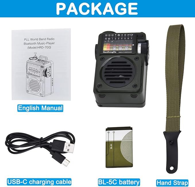 Shortwave Radio, HanRongDa Bluetooth Speaker Support MicroSD, FM MW WB SW Receiver with NOAA Alerts and Sleep Timer, Rechargeable Retro Analog Radios with Backlit and ATS Preset for Camping HRD700