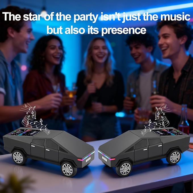 Futuristic Pickup Truck Bluetooth Speaker with LED Display Screen – TWS Stereo, FM Radio, USB/TF Playback, LED Headlights, Built-in Mic, Gift for Truck Fans, Auto Style Lovers&Tech Collectors (Black)