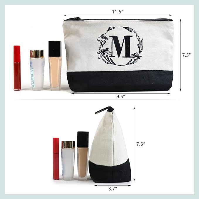 BeeGreen Initial Canvas Tote Bags Personalized Birthday Gift for Women Friends Mother Mom Embroidery Monogram Bags with Leather Handle Inner Zipper Pocket N