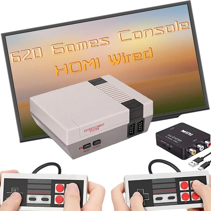 Retro Game Console with 620 Video Games,Classic Mini Game System with Wired Controller,HDMI and AV Output Plug and Play Video Games (Dove Grey)