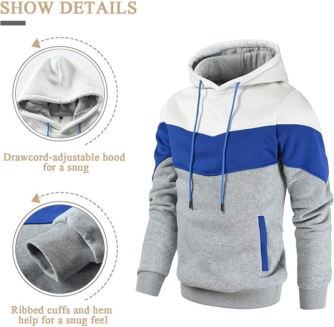 Gesean Men's Novelty Color Block Pullover Fleece Hoodie Long Sleeve Casual Sweatshirt with Pocket