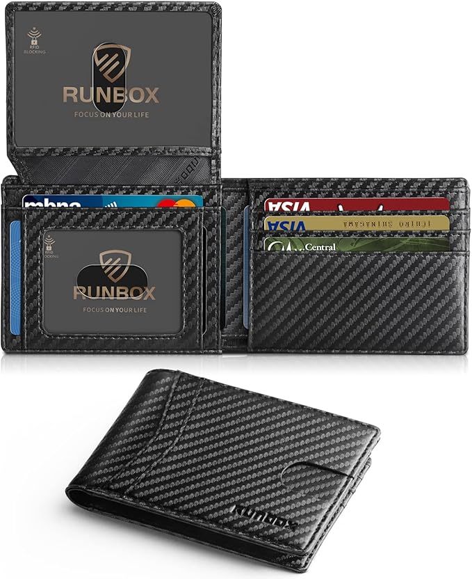 RUNBOX Wallet for Men Slim Rfid Leather 2 ID Window With Gift Box | Slim, Rfid, 2 ID Window, With Gift Box, Slim, Rfid