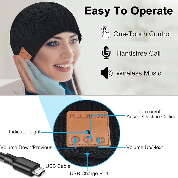 Bluetooth Beanie,Wireless Beanie Headphones Hat Unique Christmas Tech Gifts for Men Women Teen Boys Girls Stocking Stuffers