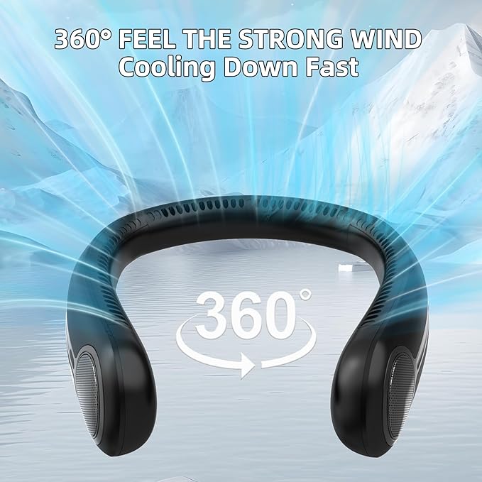 Portable Neck Fan,Hands Free Personal Wearable Bladeless Fan,6000mAh USB Rechargeable,360° Cooling,LED Display,4-Speeds,Birthday Gifts for Men Women Dad Mom,Stocking Stuffers Christmas Gifts (Black)