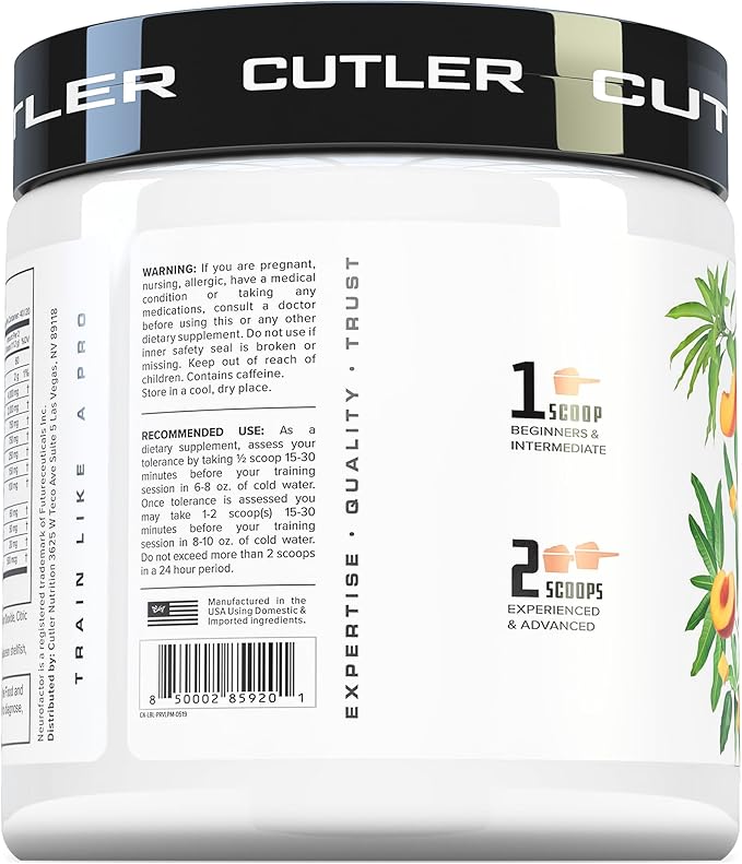 Prevail Pre Workout Powder with Nootropics: Pre Workout for Men and Women, Cutting Edge Energy and Focus Supplement with L Citrulline, Alpha GPC, L Tyrosine, Neurofactor | Peach Mango, 40 Servings