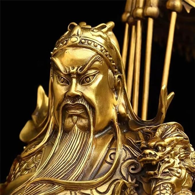 burid Pure Copper Chinese Feng Shui Guan Gong Statue God of Wealth Home and Office Decoration Wu God of Wealth Guan Yu Statue Best Furnishings Gifts, 26*21*65CM，10.0KG