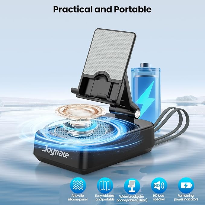Gifts for Men Women, Charging Phone Stand with Cables and Bluetooth Speaker, 360° Rotatable Angle Cell Phone Holder with HD Stereo Sound Fits Phones,Tablet (Black)