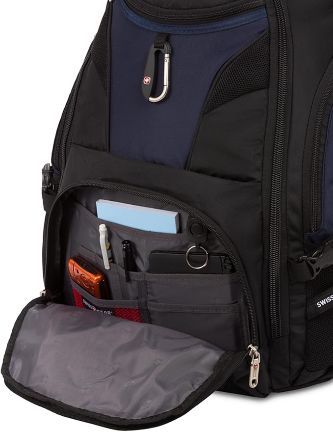 SwissGear 1900 ScanSmart 17” Laptop Backpack Blue/Black – Reflective Tech Backpack with ScanSmart Compartment – Multiple Organizer Pockets & RFID Scan Blocking Technology