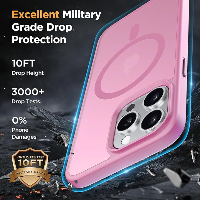 Miracase Magnetic for iPhone 14 Pro Max Case 6.7 inch (Compatible with MagSafe)（with 2X Screen Protectors） Military-Grade Protection, Anti-Fingerprint Translucent Matte Phone Case Cover, Mes Pink