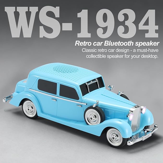 Vintage Car Bluetooth Speaker, Retro Classic Model with Powerful Sound, Built-in Mic, TWS Dual Pairing, Multi-Interface Output, Portable Wireless Outdoor Speaker for Parties & Beach (Blue)