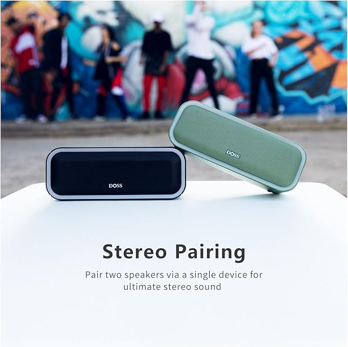 DOSS SoundBox Pro+ Bluetooth Speaker, Immersive 24W Stereo Sound with Booming Bass, IPX6 Waterproof, 15H Playtime, Mixed Colors Lights, Wireless for Backyard, Hiking, Garage, Party-Green
