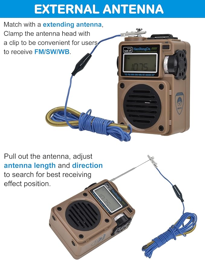 Radio, Bluetooth Speaker Support MicroSD Card, FM MW WB Shortwave Receiver with NOAA Alerts and Sleep Timer, Rechargeable Retro Digital Radios with Backlit and Alarm for Camping HRD701
