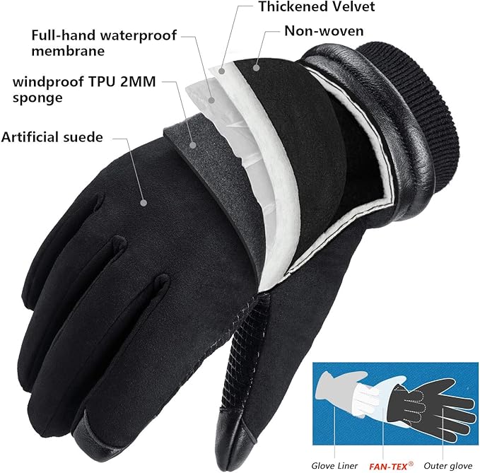 OZERO Waterproof Winter Gloves Men Women: Touchscreen Thermal Insulated Ski Snow Gloves Motorcycle in Cold Weather Warm Gifts