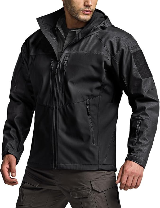 CQR Men's Tactical Softshell Jacket, Winter Warm Fleece Lined Coat, Water Resistant Outdoor Hunting Hiking Rain Windbreaker