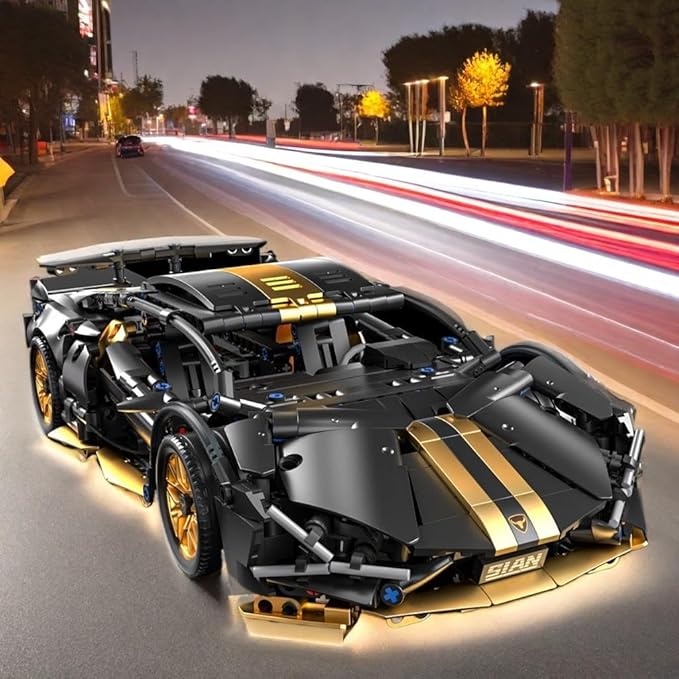 Sport Race Car Building Block Sets for Adults Boys,Black Technical Racing Supercar Toys Kits with LED Light Collectible 1:14 MOC Model Construction Birthday Gifts for Teens Age 8-12 8-14,14+