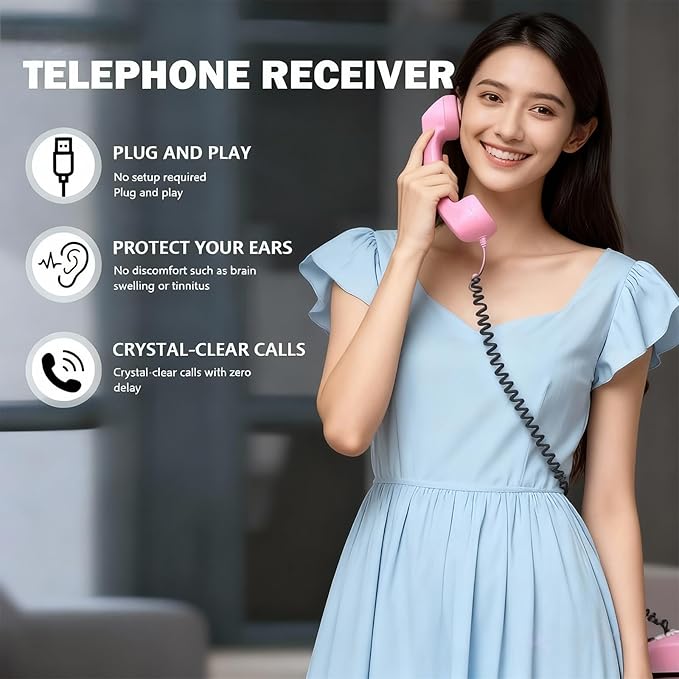 Retro Phone Handset for, with Microphone & Comment, Type-C Charging, Telephone Landline Phones, for Cell Mobile Video Conferences, Calls, Meetings, Vintage Plug in Handheld Receiver