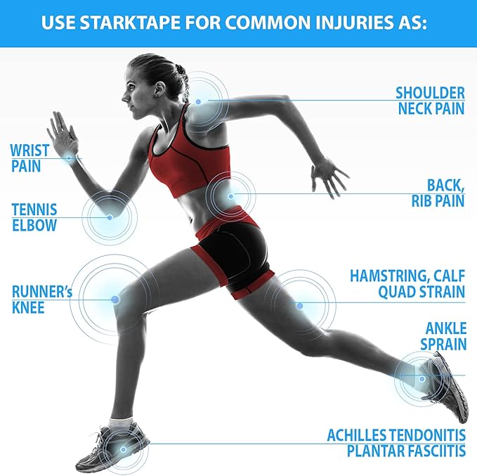 Starktape Original Kinesiology Athletic Tape. Professional Sports Tape for Ankle Wrist Knee Shoulder Muscles Joints. Latex Free, Waterproof, Stretchy, and Gentle on Skin. Up to 115 ft/Roll