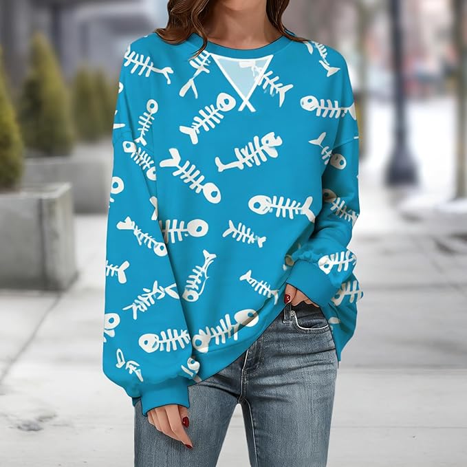 Womens Sweatshirts Fahsion Floral Print Long Sleeve Comfy Fall Tops Oversized Casual Crewneck Pullover Shirts
