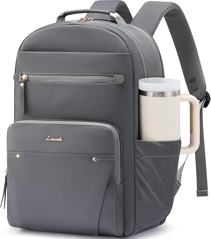LOVEVOOK Laptop Backpack for Women with 2X Extra-Large Tumbler Pockets, 15.6" Work Backpack Purse, Travel Personal Item Bag, Carry On Business Computer Bag for Office, School, Lustrous Graphite