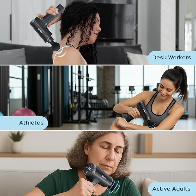 Turonic Professional Handheld Massage Gun - Deep Tissue Percussion Massager, 20 Speeds, 7 Heads, Quiet, Powerful, Portable, Cordless, Great for Athletes, Personal Use, Shoulder, Foot, Back Body, GM5