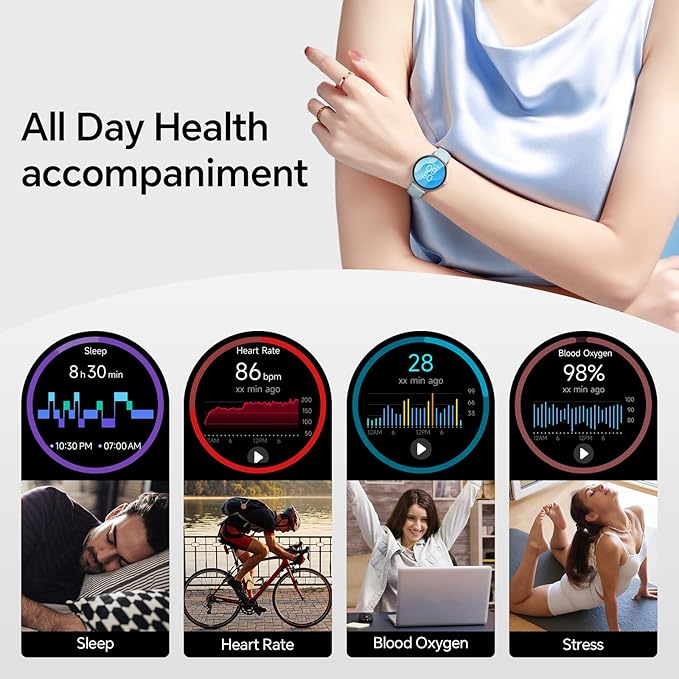 Smart Watches for Men/Women,1.27" HD Fitness Watch Answer/Make Call, Heart Rate/Sleep/SpO2，Round Smart Watch for iPhone/Samsung/Android,IP68 Waterproof，110+ Sport Mode-Blue(2 Bands)