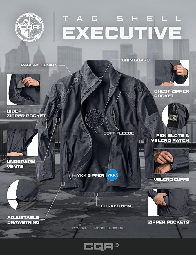 CQR Men's Tactical Softshell Jacket, Winter Warm Fleece Lined Coat, Water Resistant Outdoor Hunting Hiking Rain Windbreaker