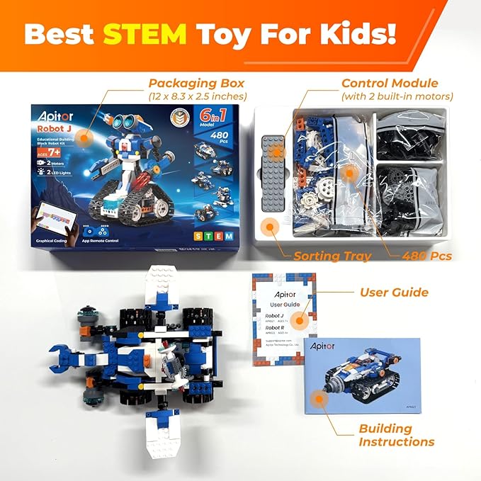 STEM Robot Toy 6-in-1 Robot Building Kit for Boys Age 8-12, APP Remote Control STEM Coding Toys, Educational Robotics Gifts for Boys Girls Kids Ages 7 8 9 10 11 12 (480 Pieces)