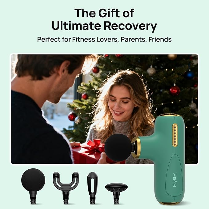Super Mini Massage Gun Deep Tissue, Muscle Massager with 5-Speed & 4 Heads, Portable Handheld Massager Quiet for Home, Gym, Travel, Office, Perfect for Men & Women, Athletes, Green