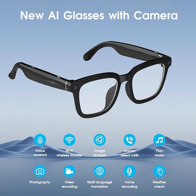 Smart Glasses with Camera, 8MP HD Camera Glasses, 1200P Video Recording Glasses With AI Assistant, Real-Time 139-Language Translation, Color-Change Lenses, Bluetooth Eyeglasses for Indoor Outdoor Use