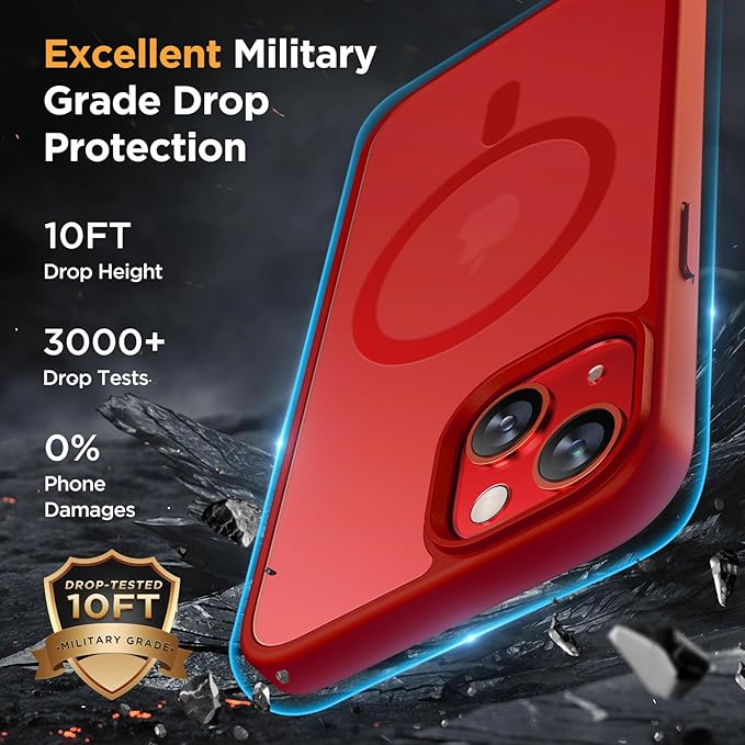 Miracase Magnetic for iPhone 13 Case 6.1 inch (Compatible with MagSafe)（with 2X Screen Protectors） Military-Grade Protection, Anti-Fingerprint Translucent Matte Phone Case Cover, Red