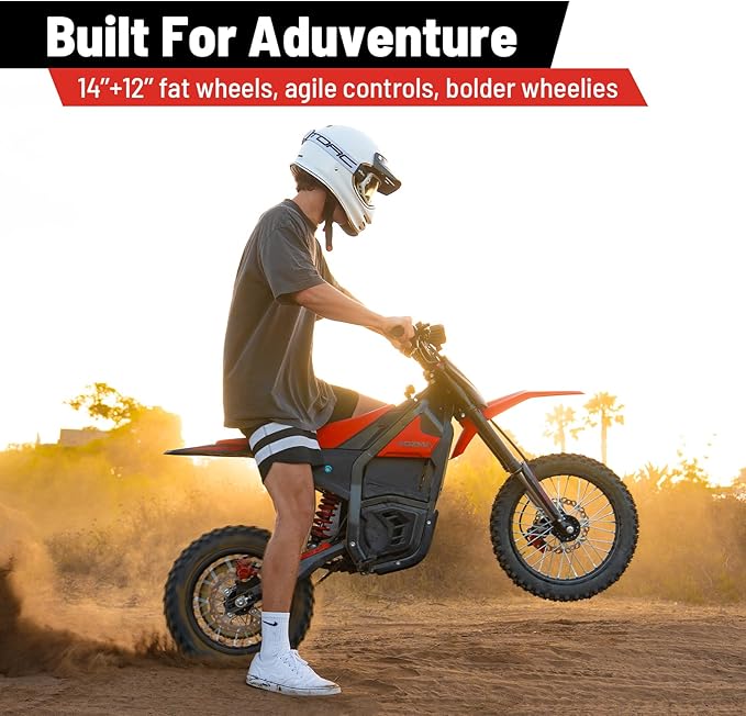 IN10 Electric Mini Dirt Bike for Teens & Adults, 14"/12" Fat Tire 2600W Electric-Motorcycle with 48V 23AH Battery Ebike 40MPH Hydraulic Brakes Mountain Off-Road EBike, Fit Age 13+