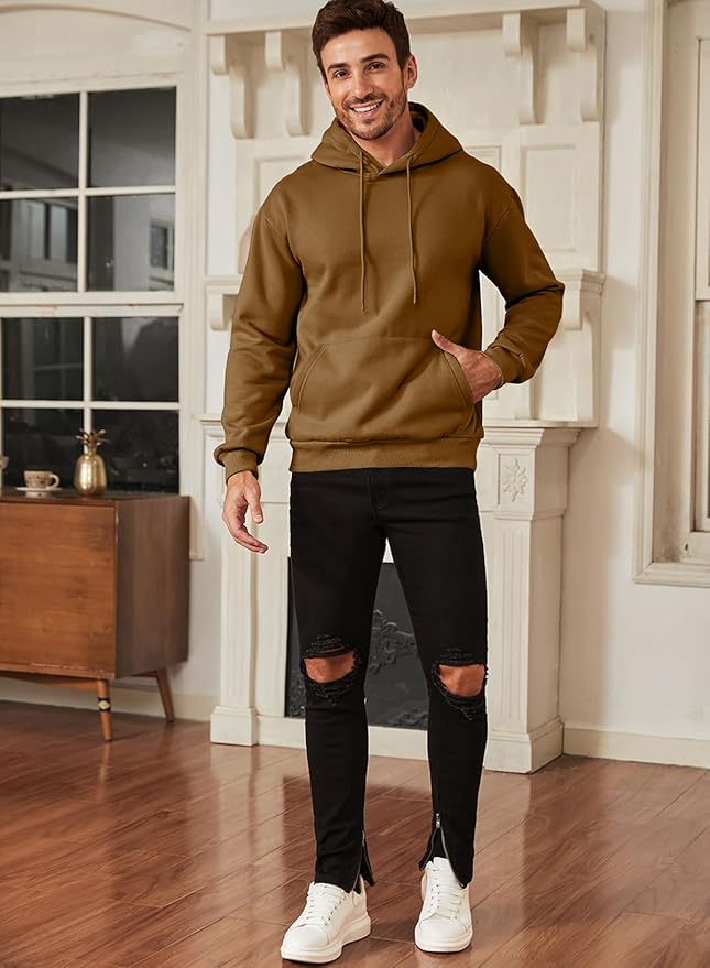 JMIERR Mens Casual Cotton Hooded Collar Drawstring Hoodies Pullover Sweatshirts Casual Long Sleeve Shirts
