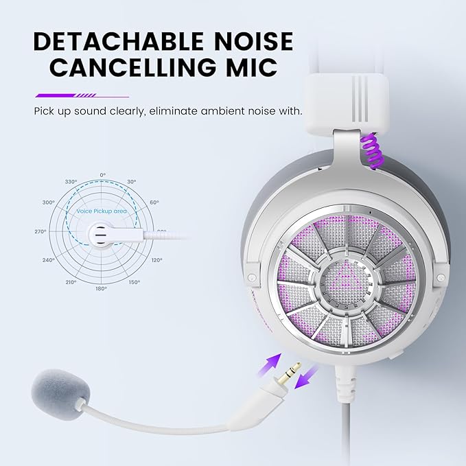 EKSA StarEngine S PC Gaming Headset-Stereo Surround Sound for PS4 PS5 Xbox One Xbox Series X/S, Over Ear Headphones with Noise Cancelling Mic, 50mm Drivers, 3.5mm Wired Headphones for Computer (White)