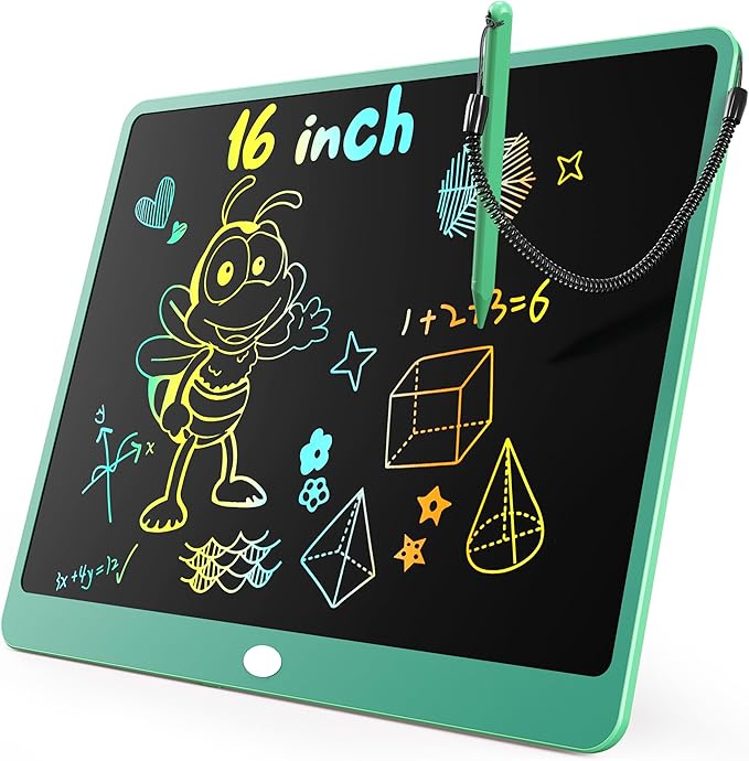 KOKODI LCD Writing Tablet, 16 Inch Colorful Toddler Doodle Board Drawing Tablet, Erasable Reusable Electronic Drawing Pads, Educational and Learning Toy for 3-6 Years Old Boy and Girls(Green)