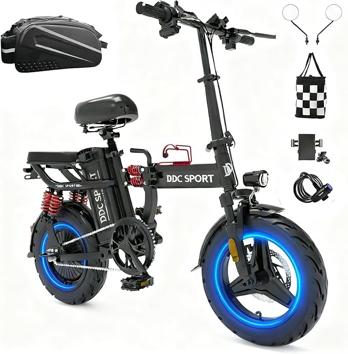 Folding Electric Bike for Adults, Peak 750W Motor 25MPH, 48V 20Ah Removable Battery 55Miles Ebike,14'' Lightweight Adults Electric Bicycles for Men/Women/Teens, Full Suspension, UL Certified